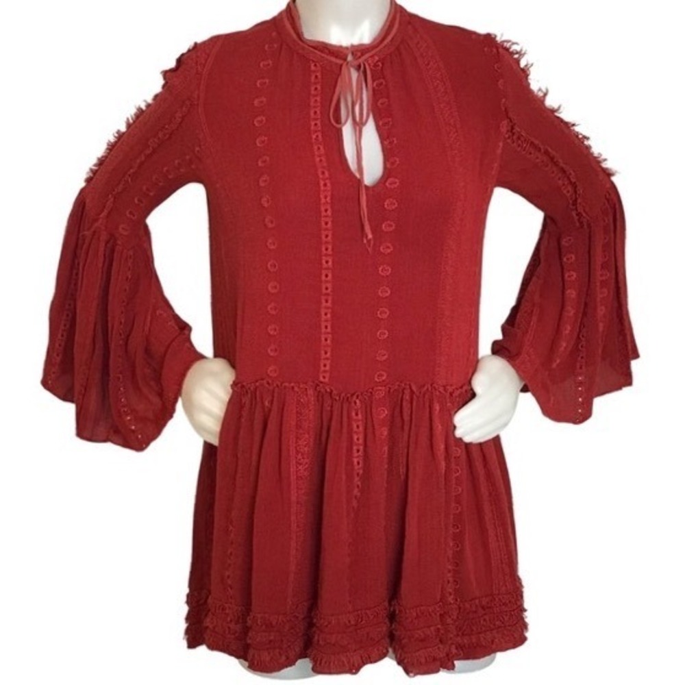 HAVANA BRICK RED‎ PEASANT STYLE TOP